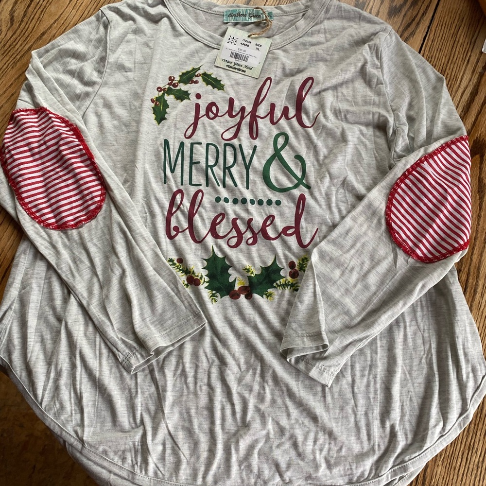Southern Grace Gray Long Sleeve Tee with Red Accents